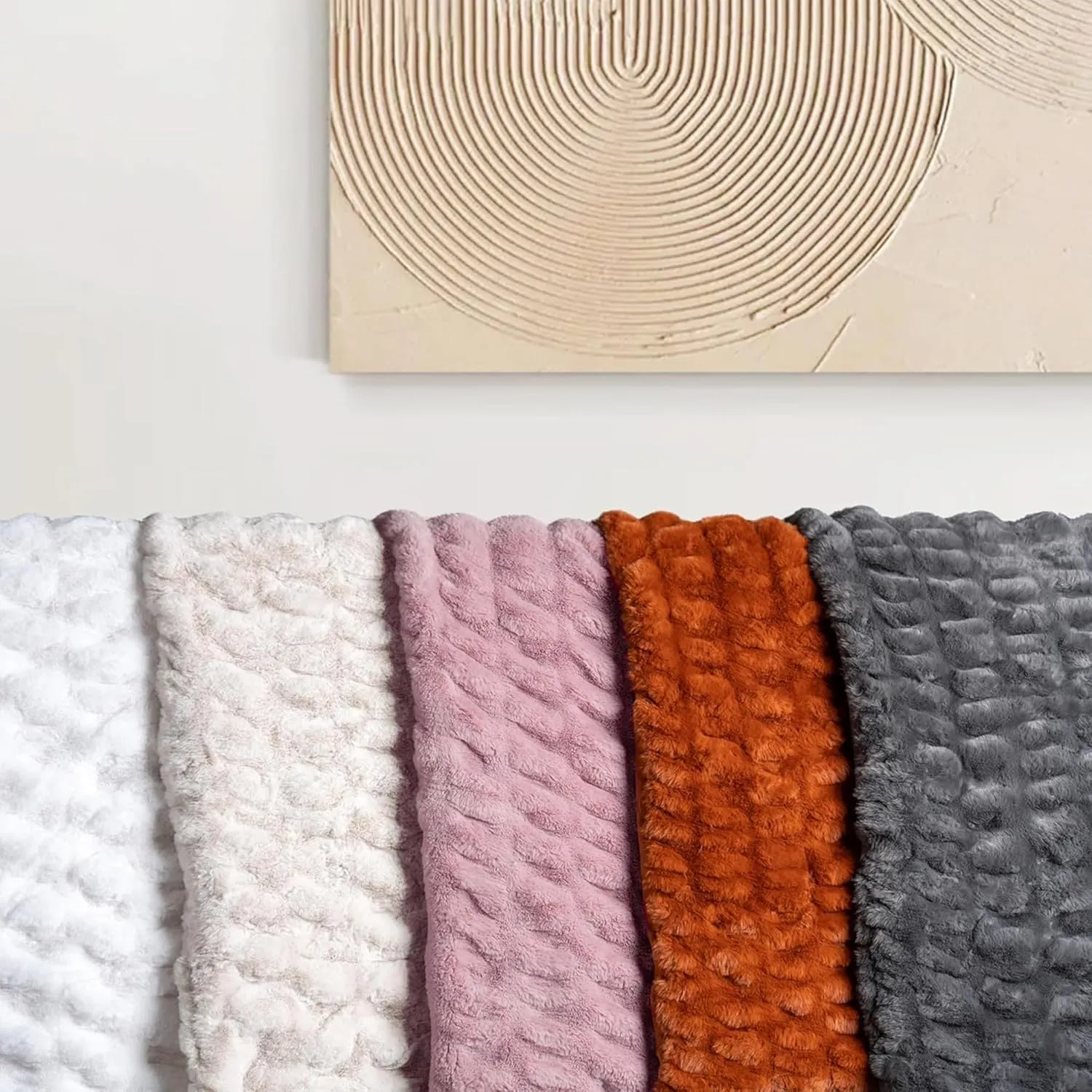 Luxury Concepts Soft Faux Rabbit Fur Throw Blanket - 50" x 60", Elegant Ruched Design Blanket, Machine Washable and Wrinkle Resistant, Lightweight Pink Throw Blanket for Couch, Sofa and Bed