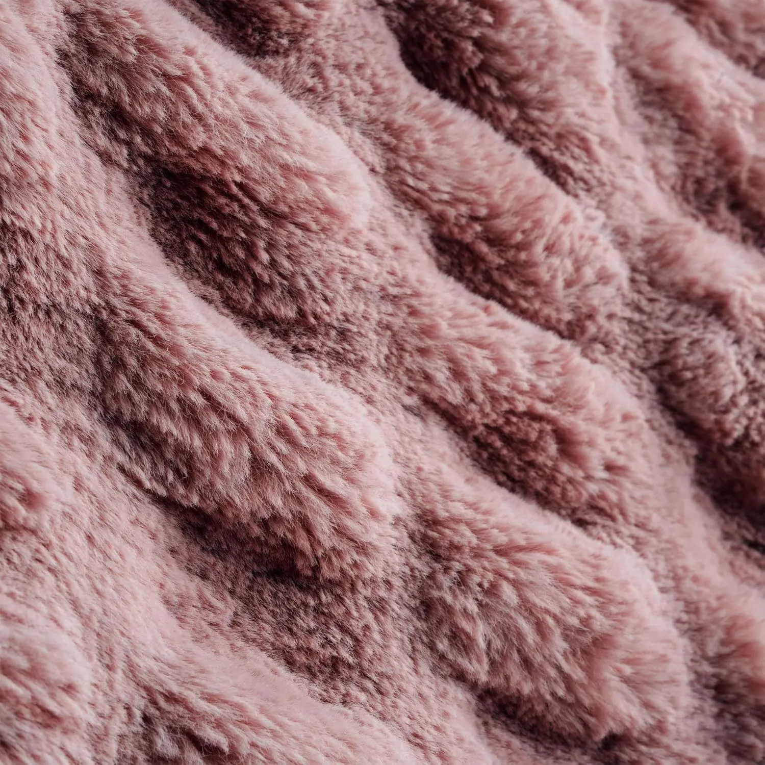 Luxury Concepts Soft Faux Rabbit Fur Throw Blanket - 50" x 60", Elegant Ruched Design Blanket, Machine Washable and Wrinkle Resistant, Lightweight Pink Throw Blanket for Couch, Sofa and Bed