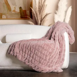 Luxury Concepts Soft Faux Rabbit Fur Throw Blanket - 50" x 60", Elegant Ruched Design Blanket, Machine Washable and Wrinkle Resistant, Lightweight Pink Throw Blanket for Couch, Sofa and Bed