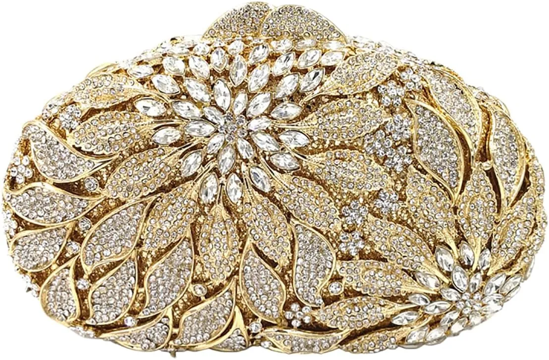 Luxury Flower Evening Clutch Bags Dazzling Rhinestone Clutch Purse for Women Crystal Wedding Party Handbags