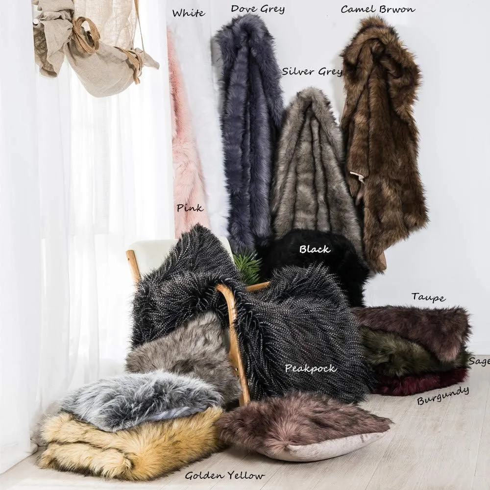 Luxury Plush Faux Fur Throw Blanket, Long Pile Golden Yellow with Black Tipped Blanket, Super Warm, Fuzzy, Elegant, Fluffy Decoration Blanket Scarf for Sofa, Armchair, Couch and Bed, 60''x 80''