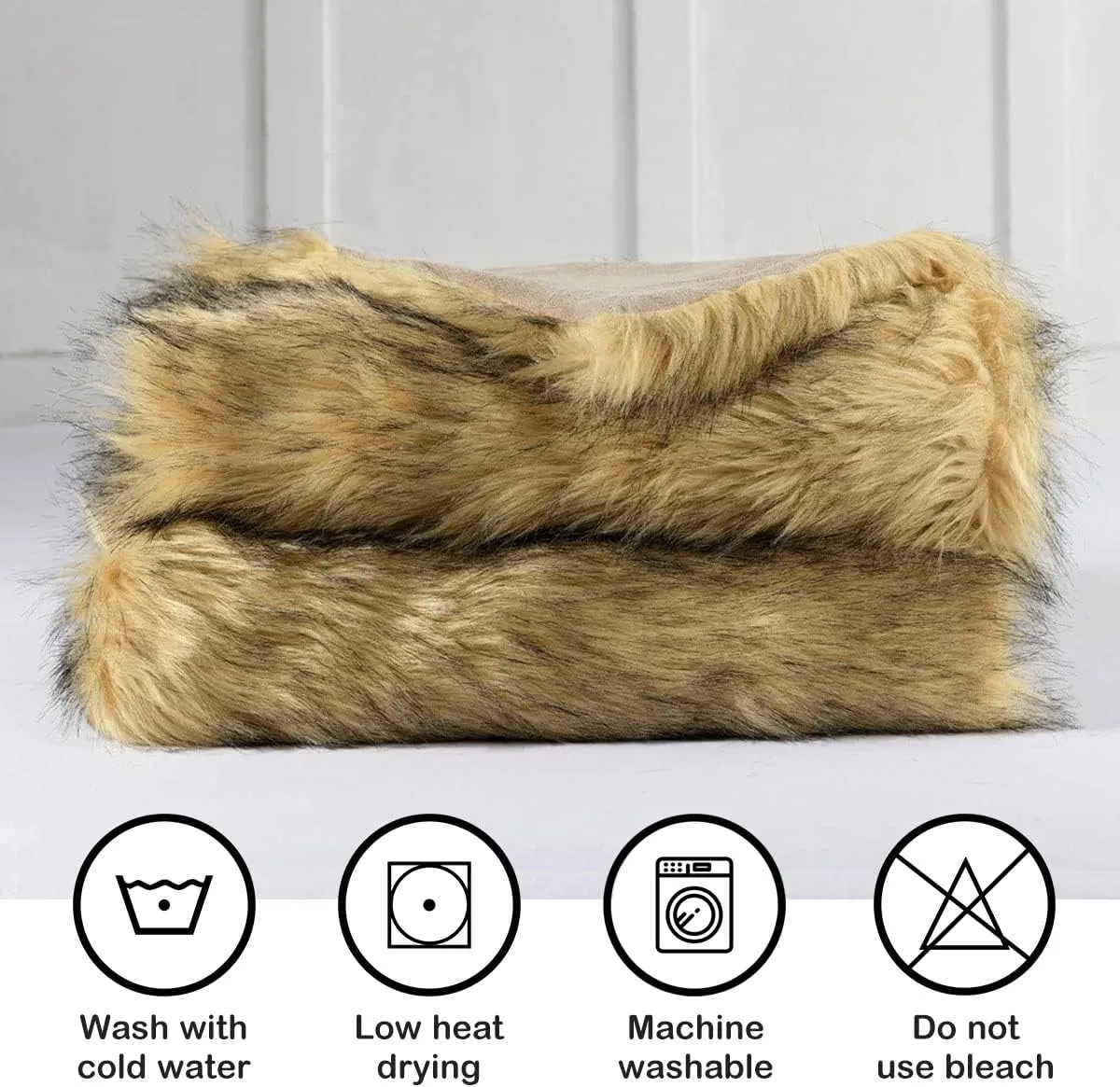 Luxury Plush Faux Fur Throw Blanket, Long Pile Golden Yellow with Black Tipped Blanket, Super Warm, Fuzzy, Elegant, Fluffy Decoration Blanket Scarf for Sofa, Armchair, Couch and Bed, 60''x 80''