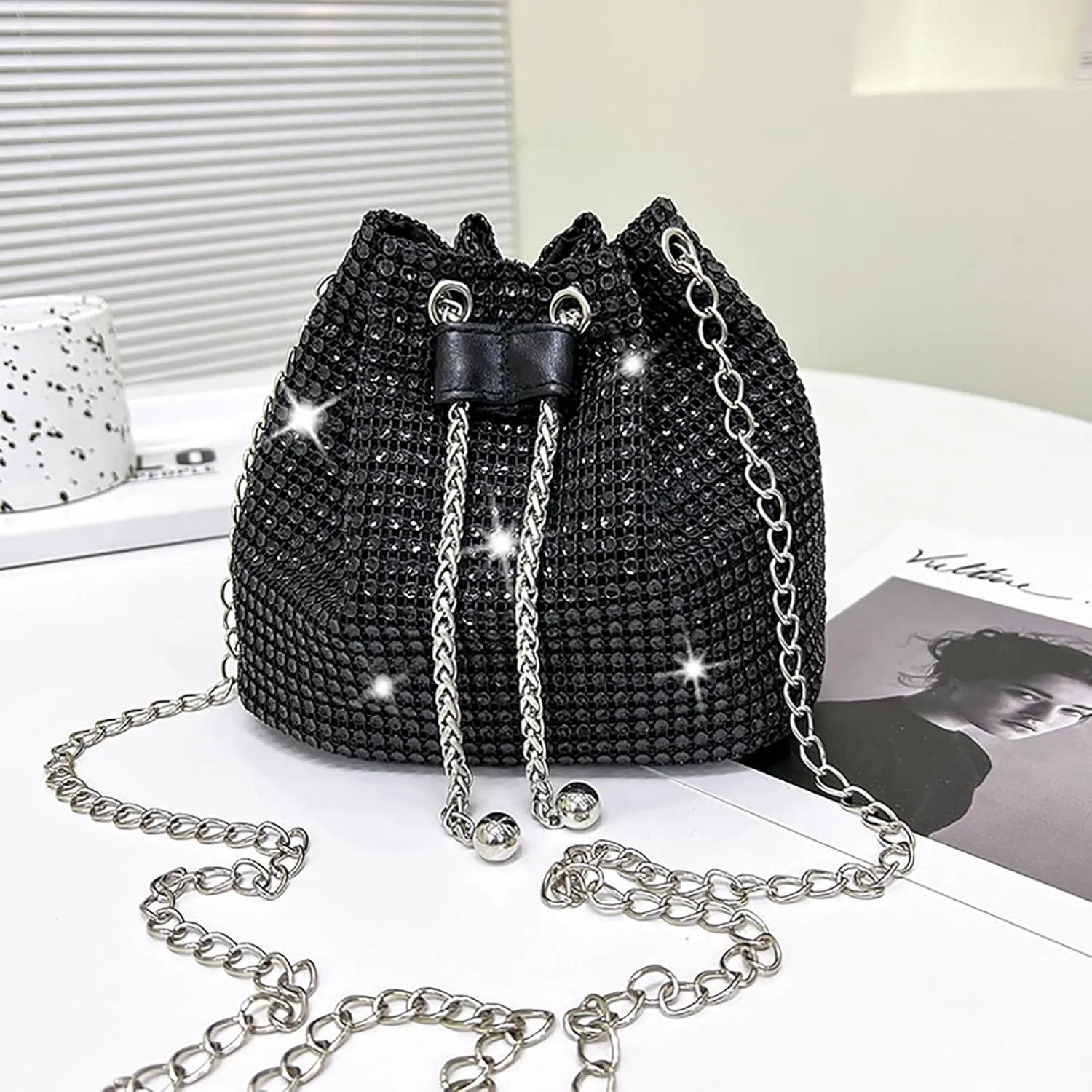 Luxury Rhinestone Bucket Bag Fashion Chain Shoulder Crossbody Bag For Women Personality Versatile Temperament Shoulder Bags