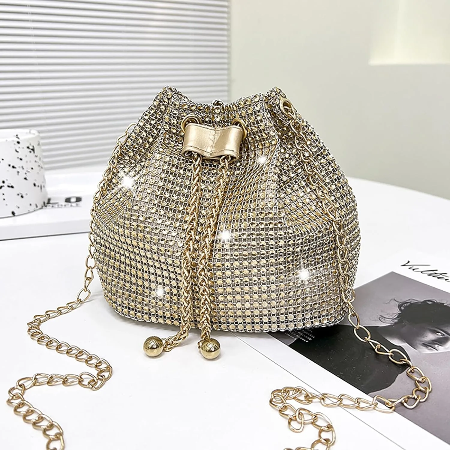 Luxury Rhinestone Bucket Bag Fashion Chain Shoulder Crossbody Bag For Women Personality Versatile Temperament Shoulder Bags
