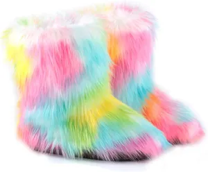 LVCOMEFF Kid Girl Boy Toddler Faux Fur Snow Boot with Fur Lining Winter Warm Outdoor Furry Fluffy