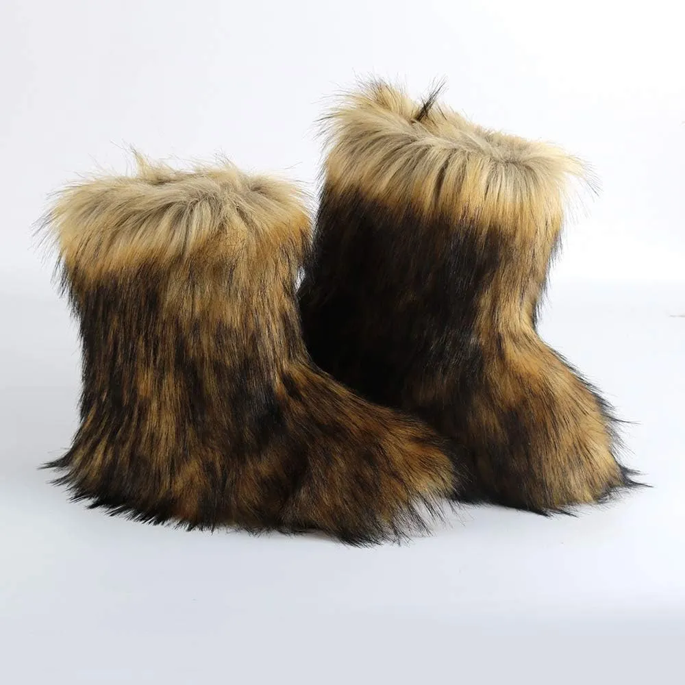 LVCOMEFF Kid Girl Boy Toddler Faux Fur Snow Boot with Fur Lining Winter Warm Outdoor Furry Fluffy