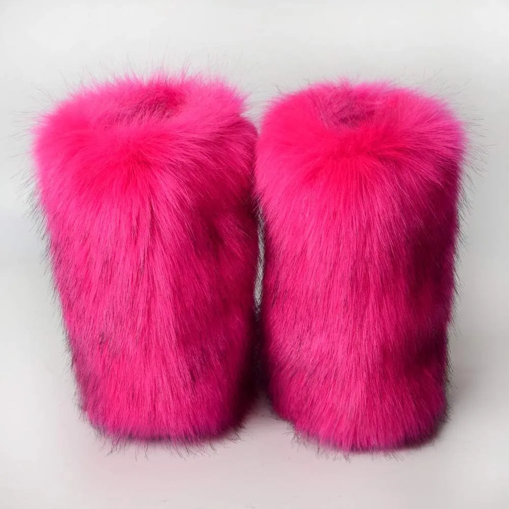 LVCOMEFF Women Faux Fur Boot Outdoor with Fur Lining Plus Size Furry Fluffy 2021 Flat Shoes Fuzzy Snow Boot