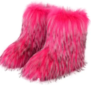 LVCOMEFF Women Faux Fur Boot Outdoor with Fur Lining Plus Size Furry Fluffy 2021 Flat Shoes Fuzzy Snow Boot