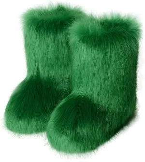 LVCOMEFF Women Faux Rabbit Fur Boot Outdoor with Fur Lining Plus Size Furry Fluffy 2021 Flat Shoes Fuzzy Snow Boot