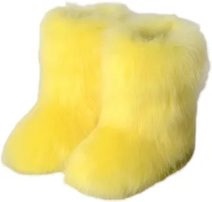 LVCOMEFF Women Faux Rabbit Fur Boot Outdoor with Fur Lining Plus Size Furry Fluffy 2021 Flat Shoes Fuzzy Snow Boot