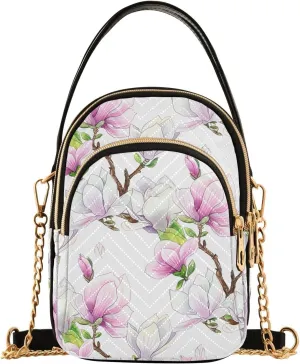 Magnolia Flower Branch White Multi Pockets Crossbody Bags for Women Zip Cell Phone Purse Wallet Bag with Detachable Shoulder Strap Handbag Purse for Women Girls Trendy Gift Traveling Working Shopping