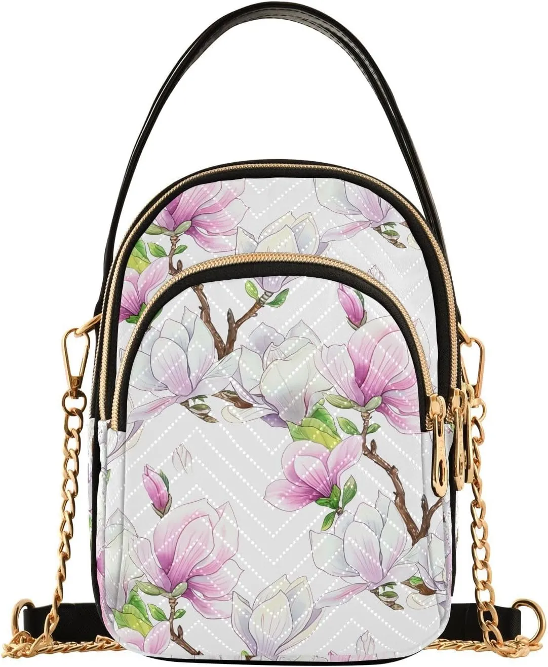 Magnolia Flower Branch White Multi Pockets Crossbody Bags for Women Zip Cell Phone Purse Wallet Bag with Detachable Shoulder Strap Handbag Purse for Women Girls Trendy Gift Traveling Working Shopping