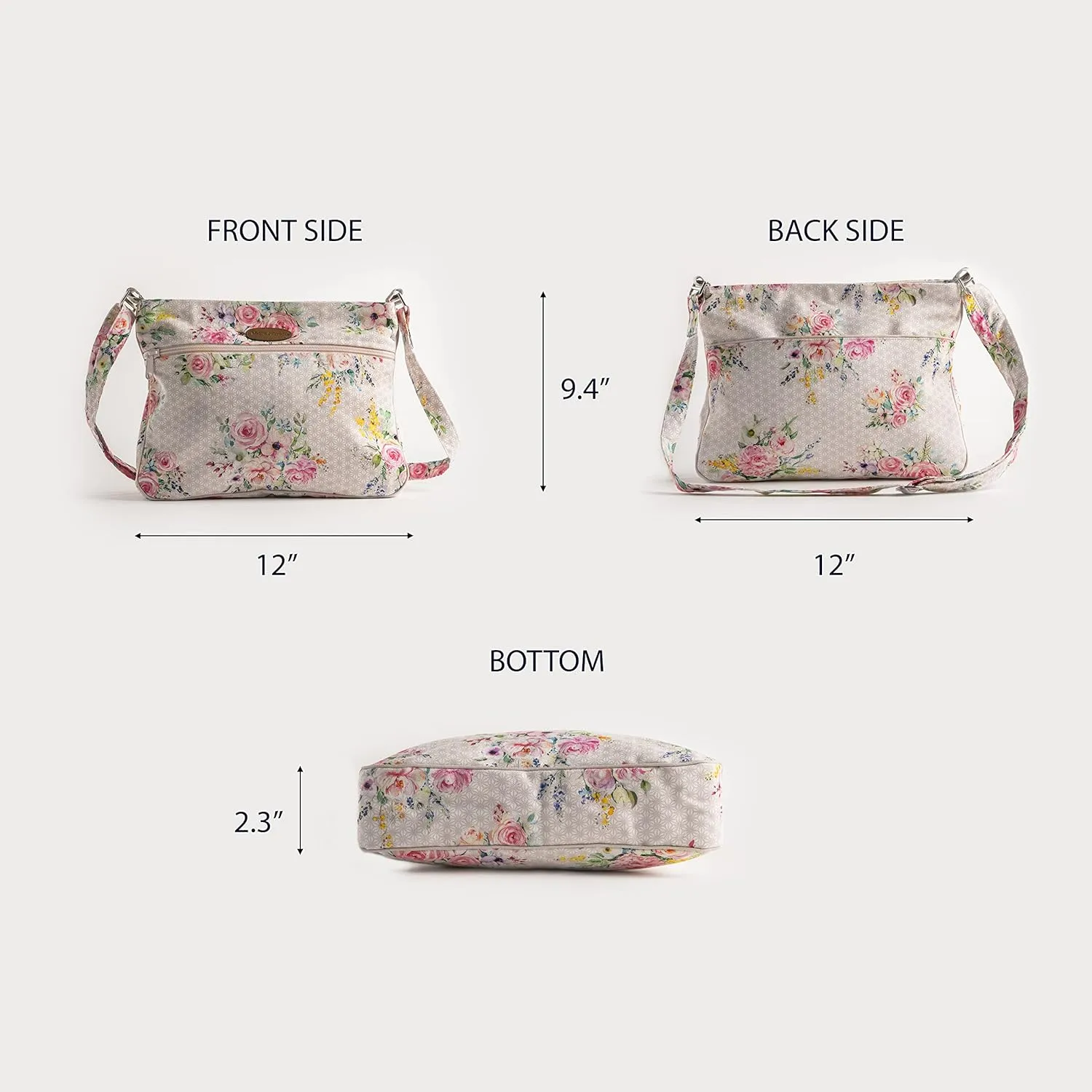 Maison d' Hermine Cross Body Bag Cotton Adjustable Shoulder Strap Hand Bag Tote purse with Zippered & Slip Pockets