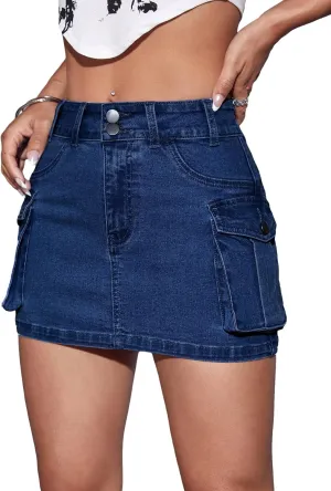 MakeMeChic Women's Denim Skirt Y2K Denim Skort Low Rise Mini Jean Skirt