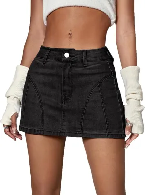 MakeMeChic Women's Denim Skirt Y2K Denim Skort Low Rise Mini Jean Skirt