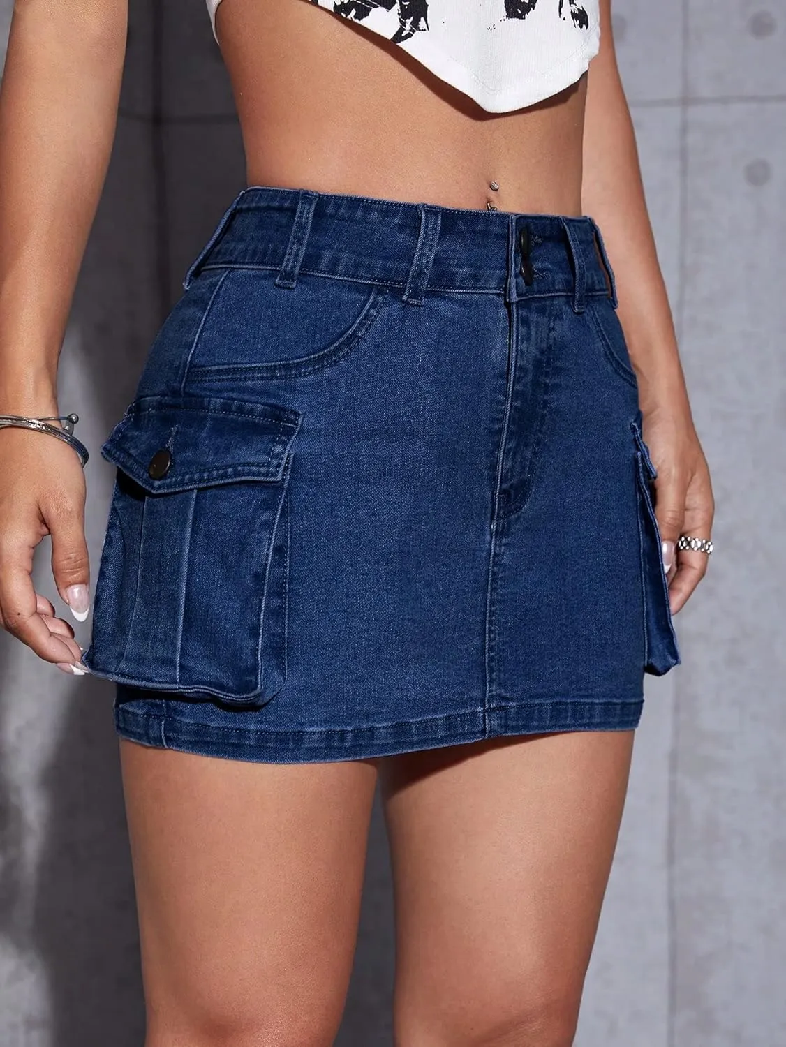 MakeMeChic Women's Denim Skirt Y2K Denim Skort Low Rise Mini Jean Skirt