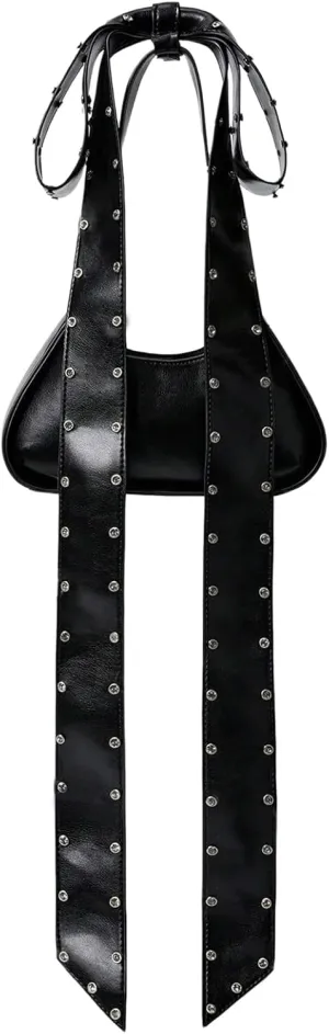 MakeMeChic Women's Faux Leather Bow Knot Shoulder Handbags Studded Y2k Crescent Clutch Bag
