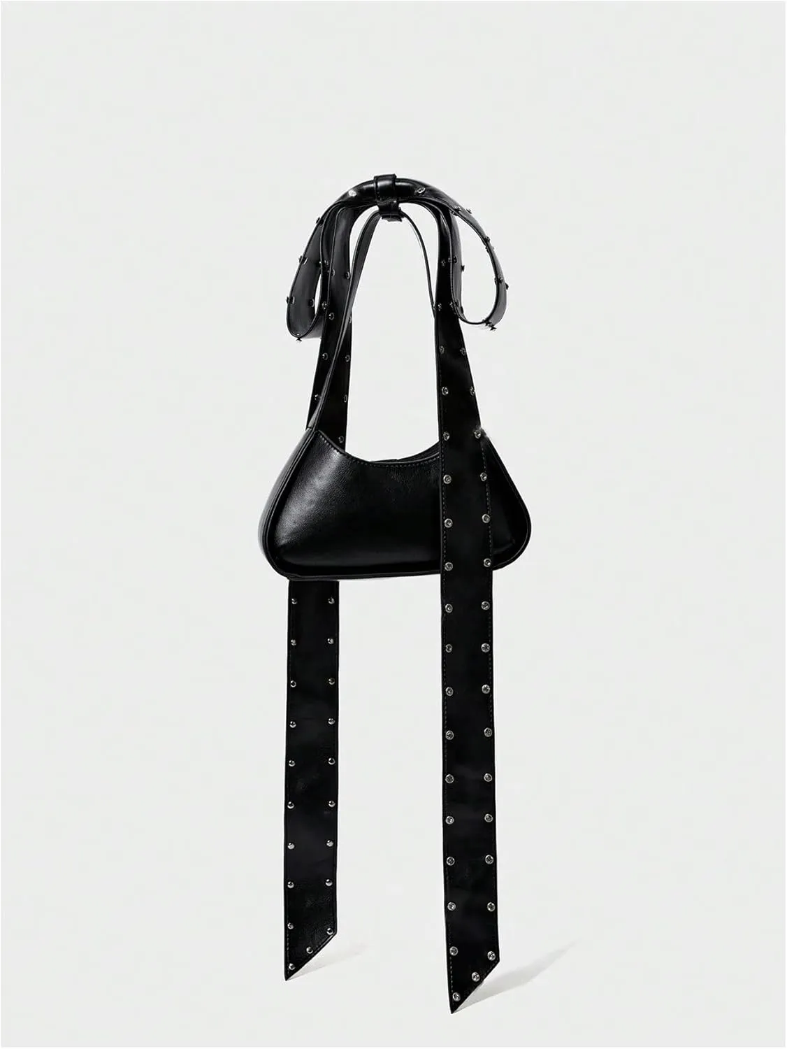 MakeMeChic Women's Faux Leather Bow Knot Shoulder Handbags Studded Y2k Crescent Clutch Bag