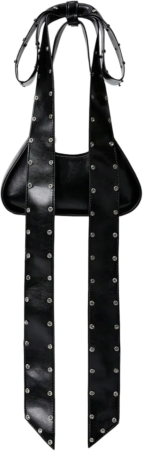 MakeMeChic Women's Faux Leather Bow Knot Shoulder Handbags Studded Y2k Crescent Clutch Bag
