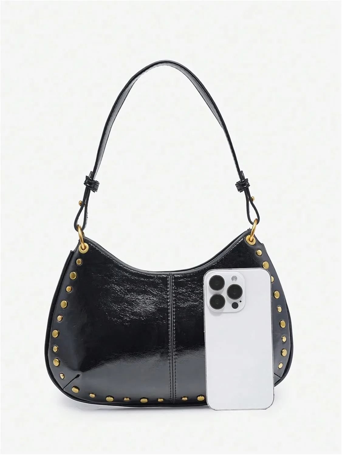 MakeMeChic Women's Faux Leather Shoulder Handbag Studded Top Handle Y2k Underarm Bag