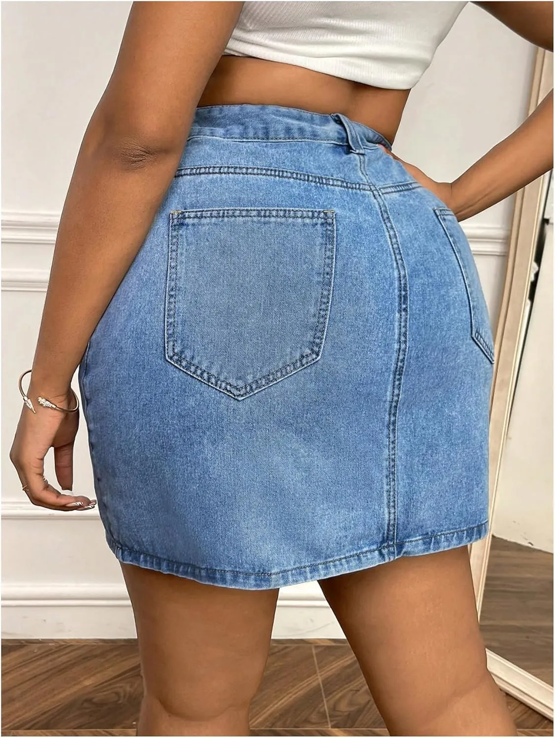 MakeMeChic Women's Plus Size Denim Skirt Mini High Waisted Zipper Bodycon Jean Skirt