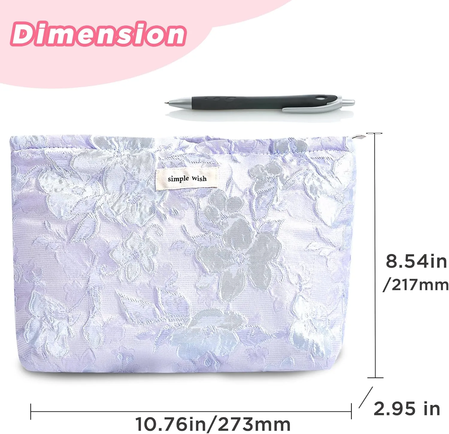 Makeup Bag Cosmetic bag Preppy Canvas Embroidery Toiletry Bag for women Cute zipper pouch Organizer Travel accessories (01-Purple Blue Embossing, Large)
