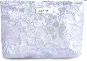 Makeup Bag Cosmetic bag Preppy Canvas Embroidery Toiletry Bag for women Cute zipper pouch Organizer Travel accessories (01-Purple Blue Embossing, Large)