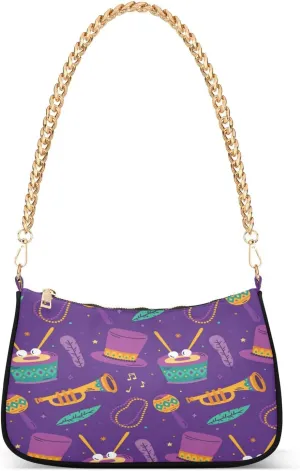 Mardi Gras Carnival Music Hats Womens Shoulder Bag for Women Girls Hobo Tote Handbag Gold Chain Crossbody Bag with Zipper Clutch Purse Handbags