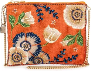 Mary Frances Wild Abandon BeadedFloral Mini Crossbody Clutch Handbag, Orange