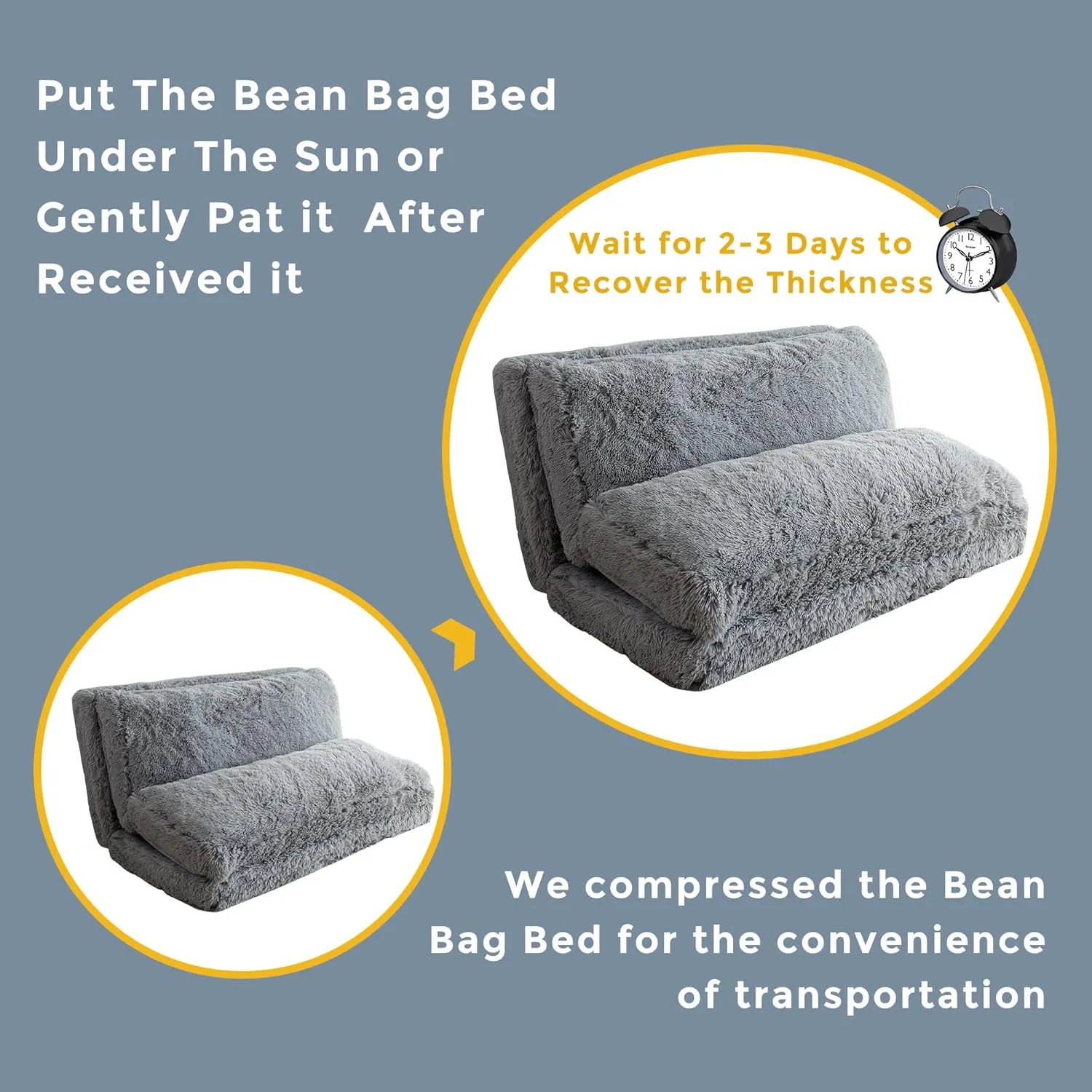 MAXYOYO Bean Bag Bed Floor Bed, Faux Fur Floor Sofa Floor Chairs for Adults, Folding Sofa Bed Foam Filling Wall Couch Sleeper Chairs Single Size Floor Mattress, Grey, 30x95 Inch