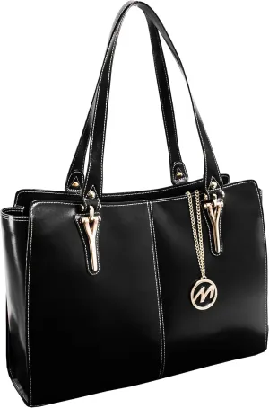 McKlein Leather Ladies' Tote with Tablet Pocket- GLENNA- Black