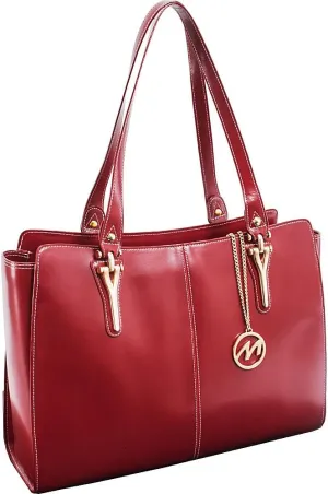 McKlein Leather Ladies' Tote with Tablet Pocket- GLENNA- Red