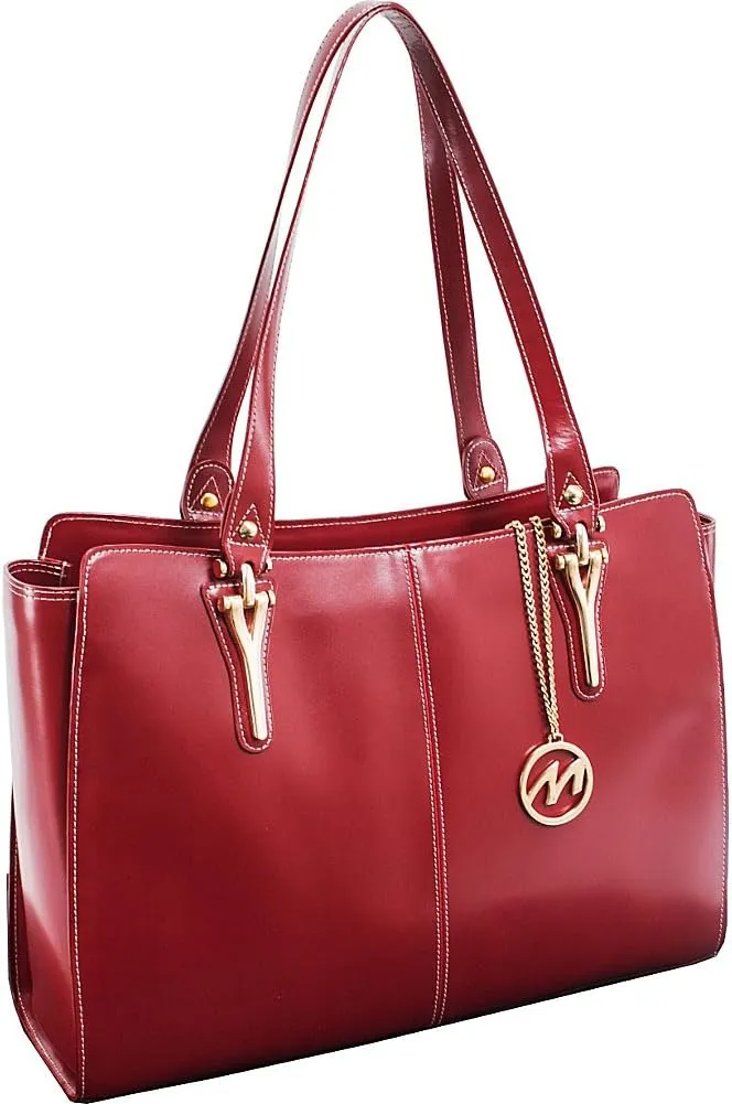 McKlein Leather Ladies' Tote with Tablet Pocket- GLENNA- Red