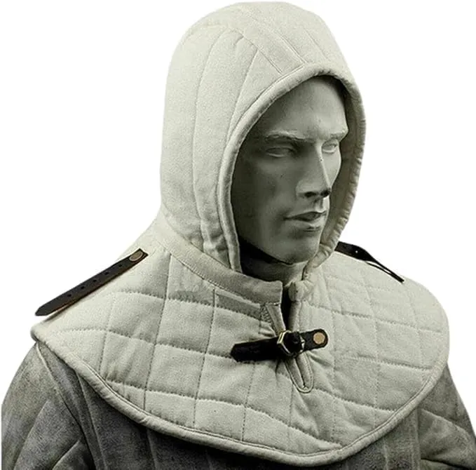 Medieval Armour Padded Hood Arming Cap Cotton Coif Gorget Larp Faire Cosplay Hood