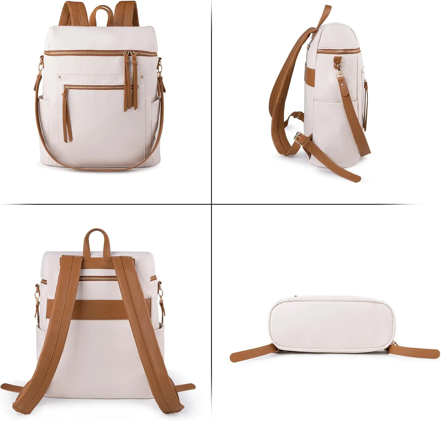 MEEJUNE Large Leather Backpack for Women Backpack Purse with Luggage Strap Crossdody Bag Travel Fashion Backpack Designer Ladies Shoulder bag with Adjustable Strap