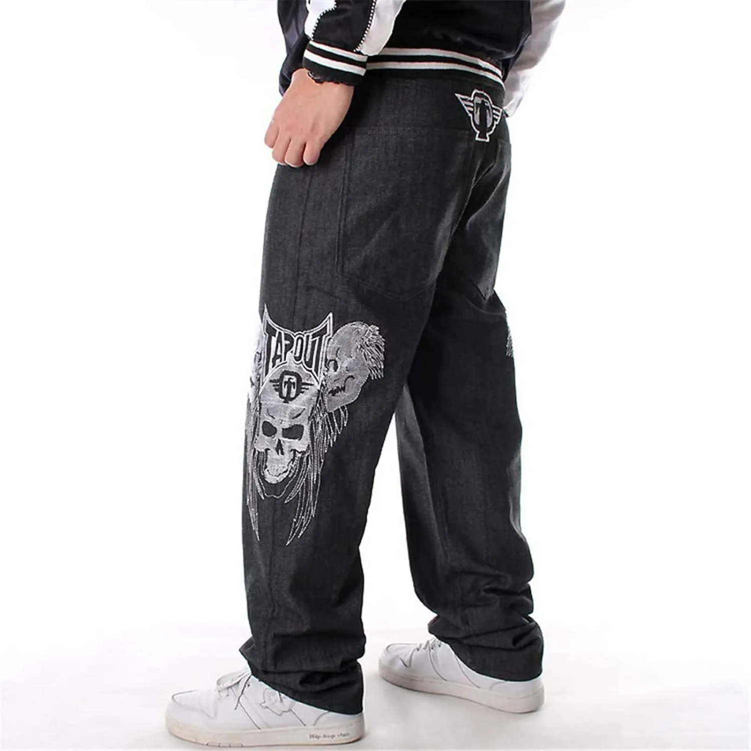 Men Baggy Jeans Y2k Straight Leg Embroidery Jeans Loose Skater Pants Wide Leg Denim Trousers