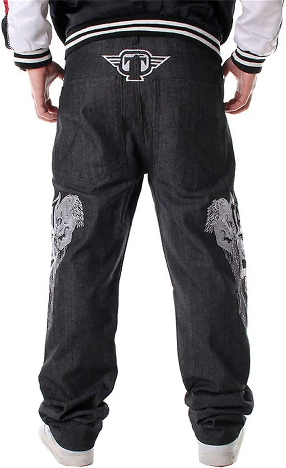Men Baggy Jeans Y2k Straight Leg Embroidery Jeans Loose Skater Pants Wide Leg Denim Trousers