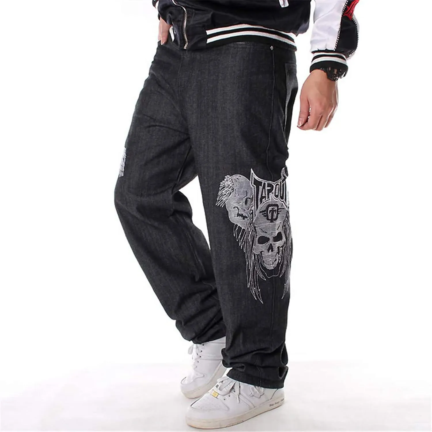 Men Baggy Jeans Y2k Straight Leg Embroidery Jeans Loose Skater Pants Wide Leg Denim Trousers