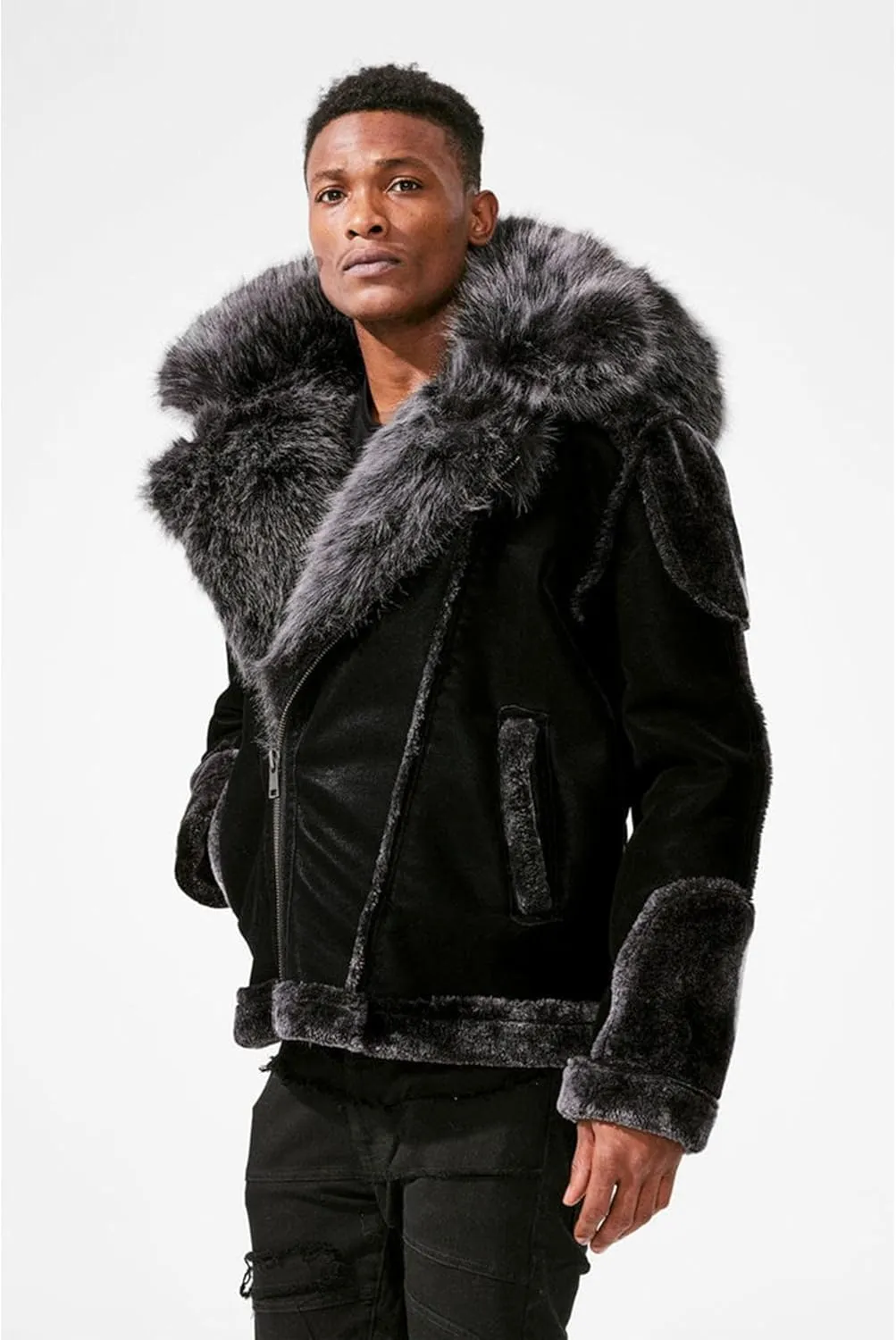 Men EL Jefe Shearling Moto Jacket (Black)