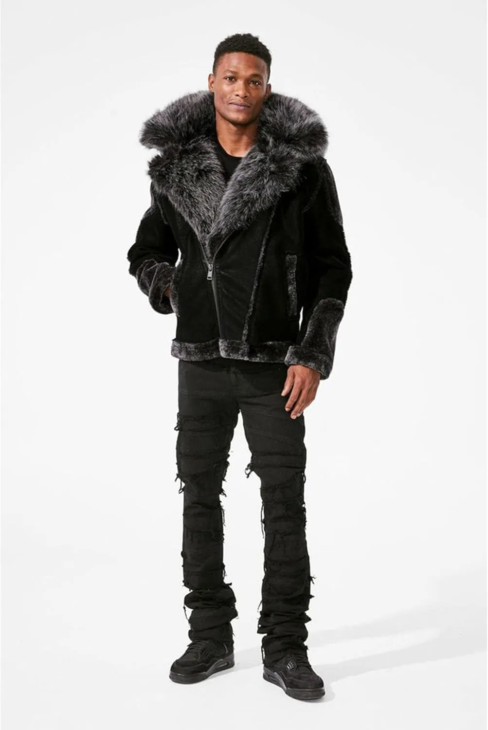 Men EL Jefe Shearling Moto Jacket (Black)