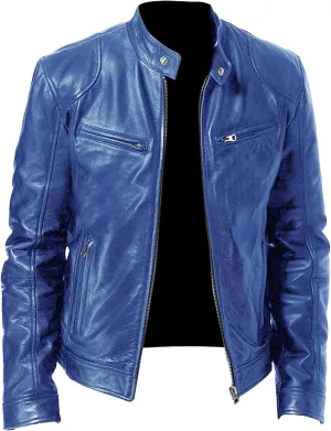 Men Slim Fit Motorcyle Leather Jacket Zip-Up Windbreaker Leather Jackets Lightweight PU Biker Vintage Coat