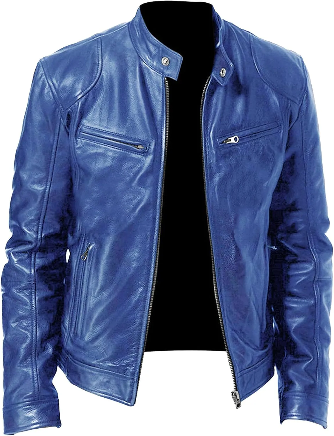 Men Slim Fit Motorcyle Leather Jacket Zip-Up Windbreaker Leather Jackets Lightweight PU Biker Vintage Coat