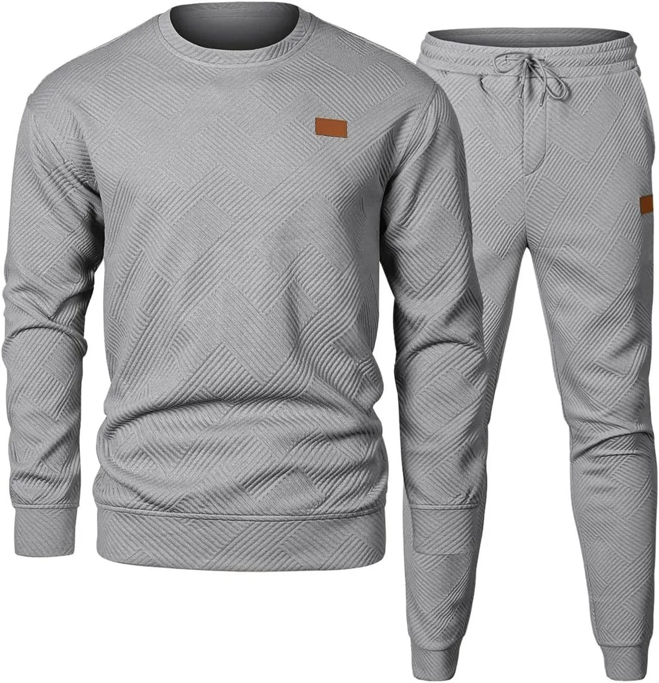 Mens 2 Piece Outfits Knit Jacquard Pullover Sweatshirt Tracksuit Joggers Sweatpants Casual Sweatsuit with Pockets