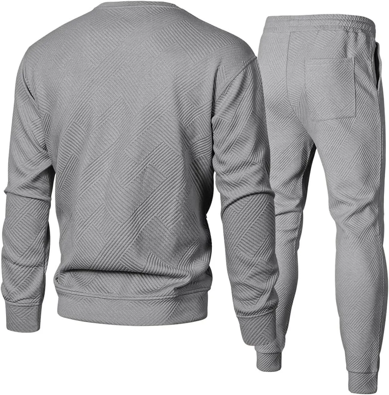 Mens 2 Piece Outfits Knit Jacquard Pullover Sweatshirt Tracksuit Joggers Sweatpants Casual Sweatsuit with Pockets
