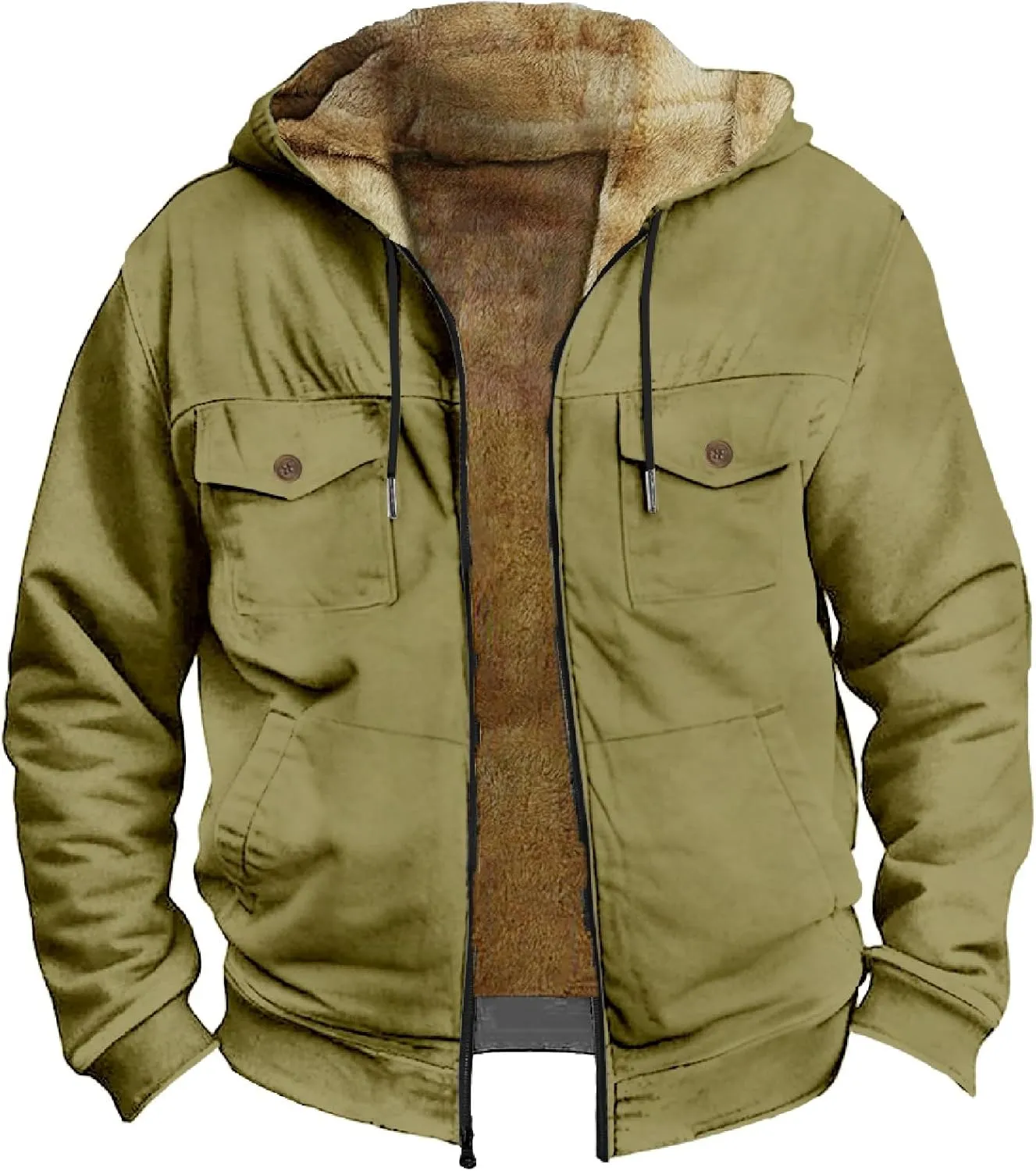 Men's Active Hoodies Jacket 2025 Winter Warm Thick Zip Big and Tall Warm Trucker Pullover with Hooded Coats Outwear