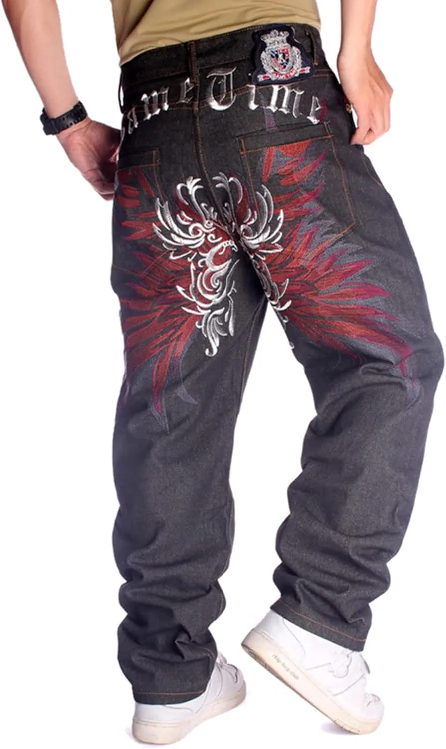 Men's Baggy Jeans Y2k Loose Fit Balck Embroidery Skater Jeans Hip Hop Denim Pants Trousers