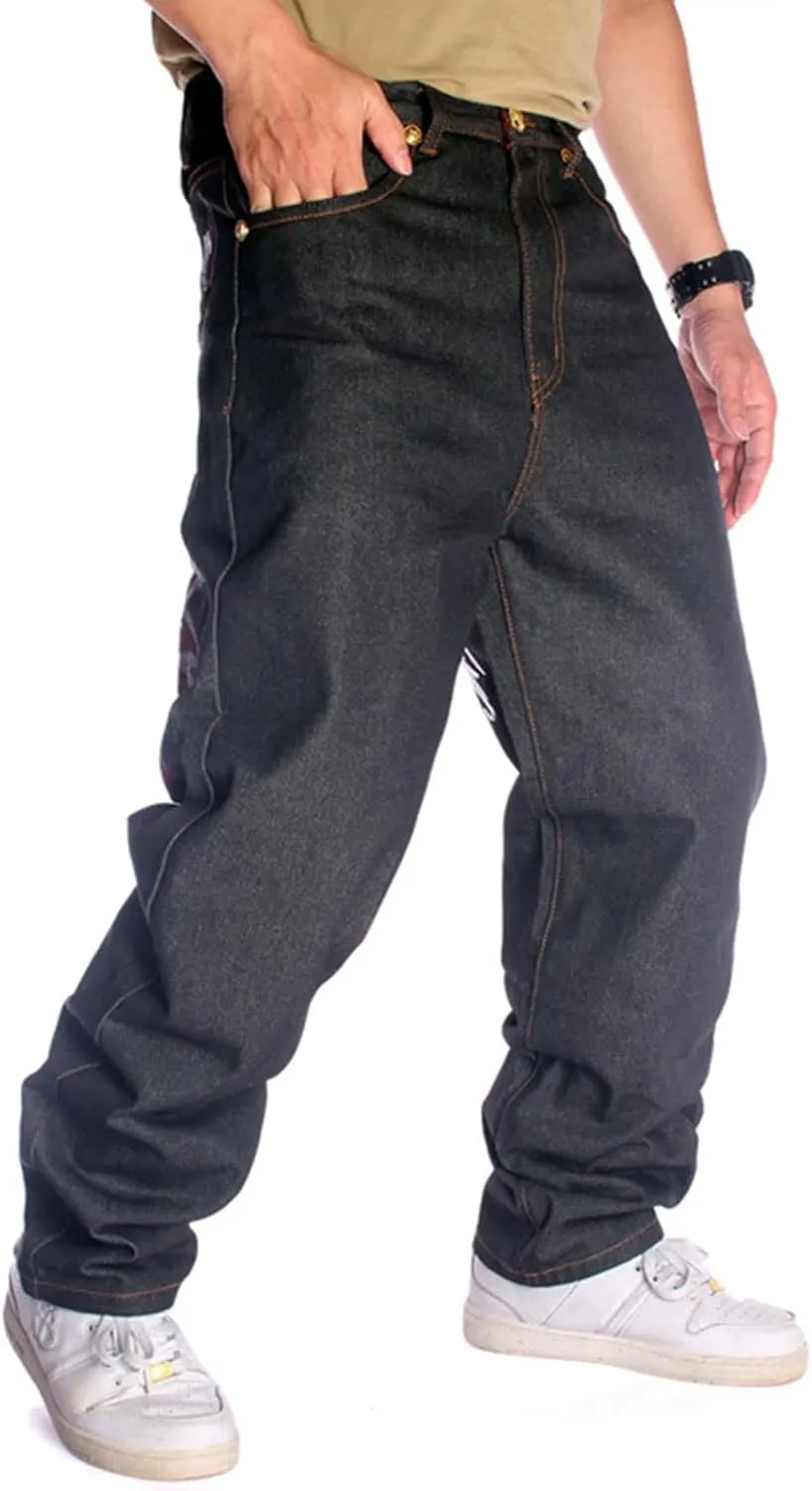 Men's Baggy Jeans Y2k Loose Fit Balck Embroidery Skater Jeans Hip Hop Denim Pants Trousers