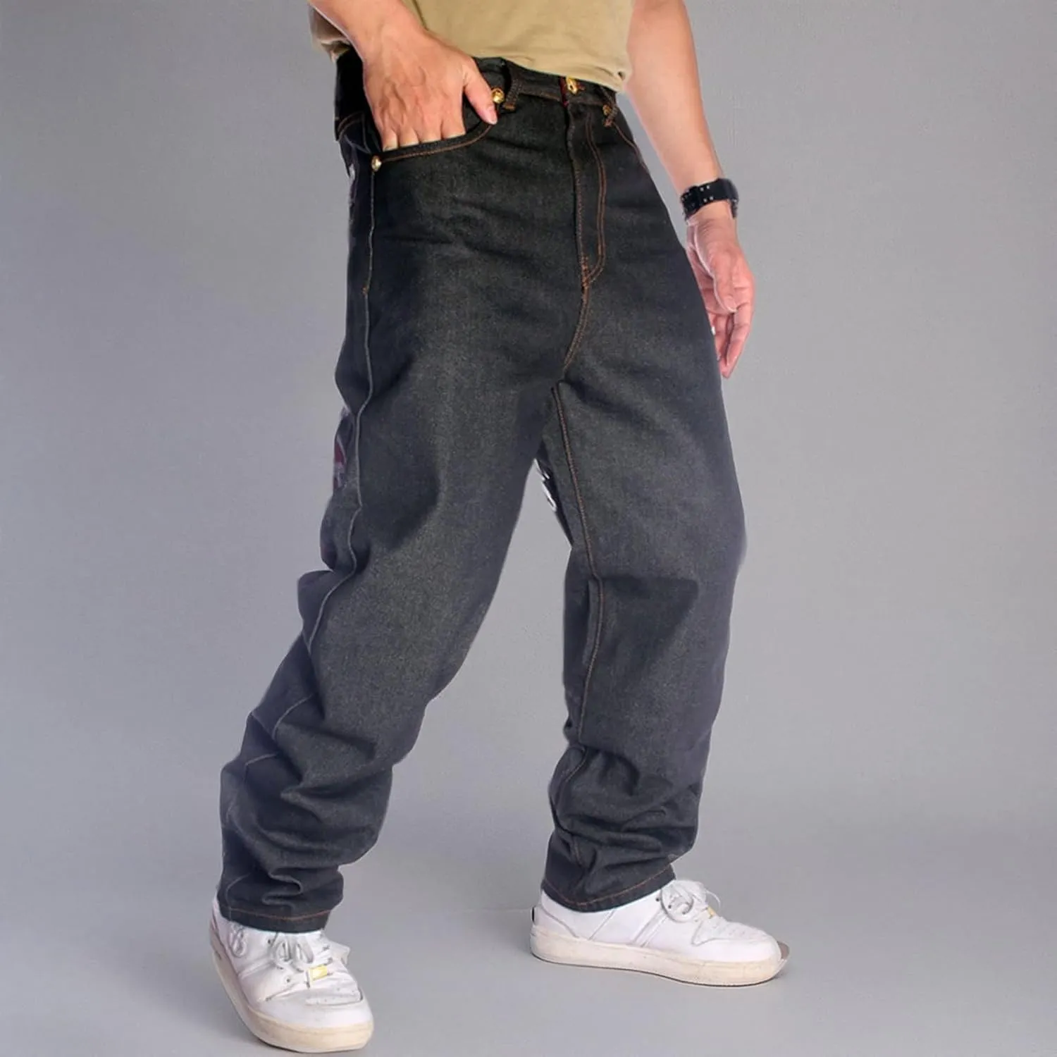 Men's Baggy Jeans Y2k Loose Fit Balck Embroidery Skater Jeans Hip Hop Denim Pants Trousers