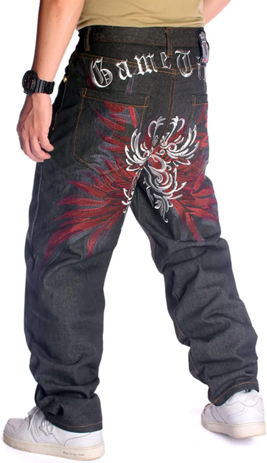 Men's Baggy Jeans Y2k Loose Fit Balck Embroidery Skater Jeans Hip Hop Denim Pants Trousers