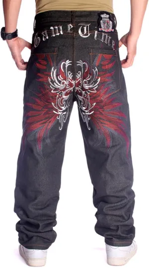 Men's Baggy Jeans Y2k Loose Fit Balck Embroidery Skater Jeans Hip Hop Denim Pants Trousers